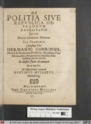 De Politia Sive Republica Hebraeorum Exercitatio