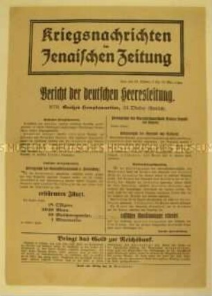 Nachrichtenblatt der "Jenaischen Zeitung" zur Erstürmung von Illuxt durch Truppen des Generalfeldmarschalls v. Hindenburg