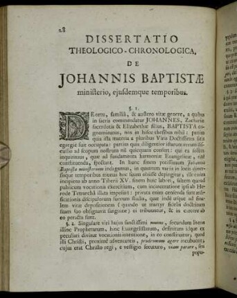 ...De Johannis Baptistæ ministerio, ejusdemque temporibus.