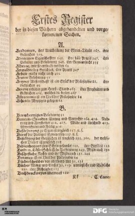 Erstes Register der abgehandelten und vorgekommenen Sachen