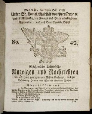 No. 42. Montags, den 19ten Oct. 1778.