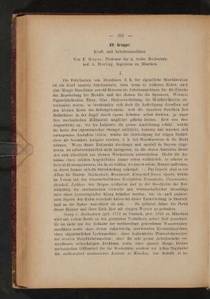 XV. Gruppe: Kraft- und Arbeitsmaschinen.