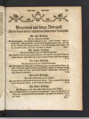 Verzeichnis und kurzer Inbegriff