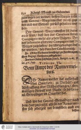 Titulus VI. Vom Ambt des Rumormeisters