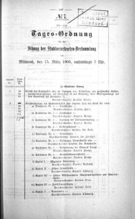 Tages-Ordnung, 15. März 1905