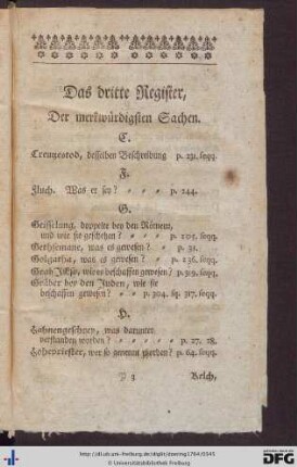 Das dritte Register, der merkwürdigen Sachen.