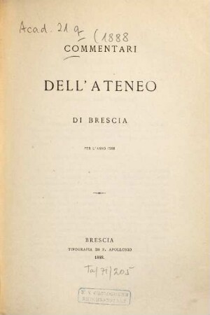 Commentari dell'Ateneo di Brescia, 1888