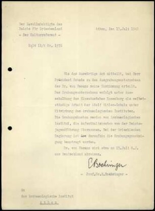 E. Boehringer an DAI Athen