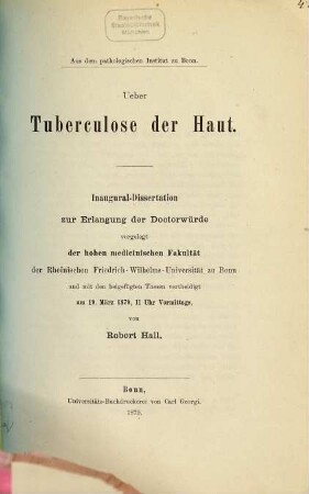Über Tuberculose der Haut : Inaugural-Dissertation