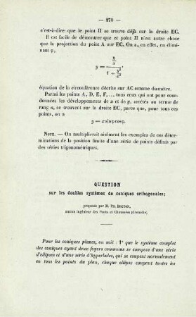 Question sur les doubles systèmes de coniques orthogonales.