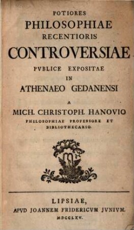 Potiores Philosophiae Recentioris Controversiae