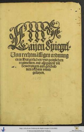 Laijen Spiegel : Von rechtmässigen ordnungen in Burgerlichen vnd peinlichen regimenten