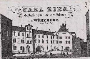'Carl Zier - Gastgeber zum weißen Schwan in Würzburg' Briefkopf; Radierung
