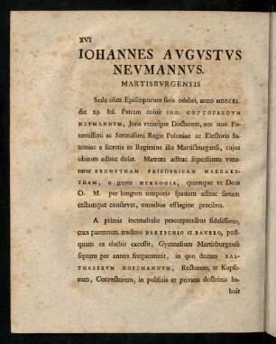 XIV-XIV, Iohannes Avgvstvs Nevmannvs. Martisbvrgensis.