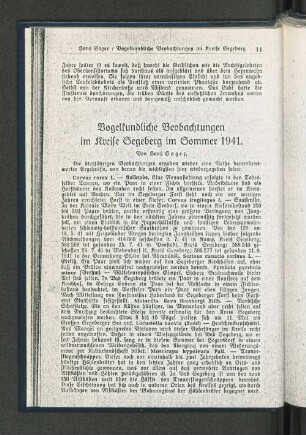 Vogelkundliche Beobachtungen im Kreise Segeberg im Sommer 1941.