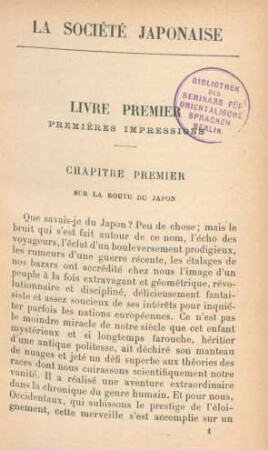 Livre premier. Premières impressions