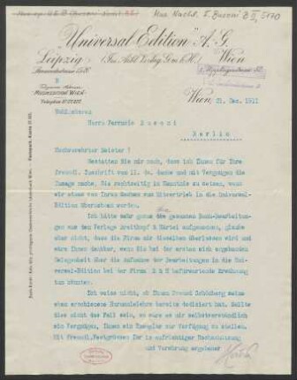 Brief an Ferruccio Busoni : 21.12.1910