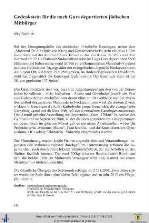 Gedenkstein für die nach Gurs deportierten jüdischen Mitbürger