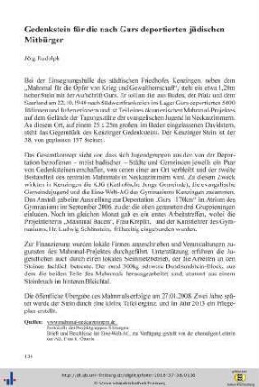 Gedenkstein für die nach Gurs deportierten jüdischen Mitbürger
