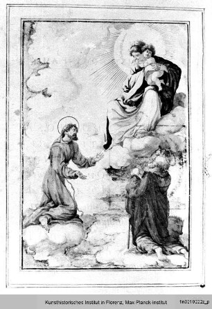 Liturgischer Text : Ganzseitige Miniatur: Die Madonna mit dem Kind erscheint zwei heiligen Brüdern