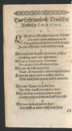 Das Erste tausend/ Deutscher Weltlicher Poematum.