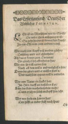 Das Erste tausend/ Deutscher Weltlicher Poematum.