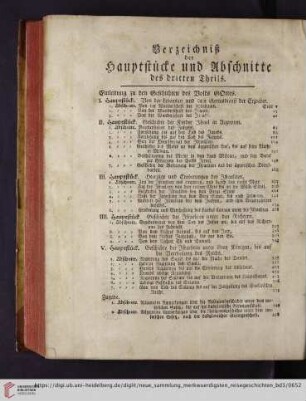 Verzeichniß der Hauptstücke und Abschnitte des dritten Theils