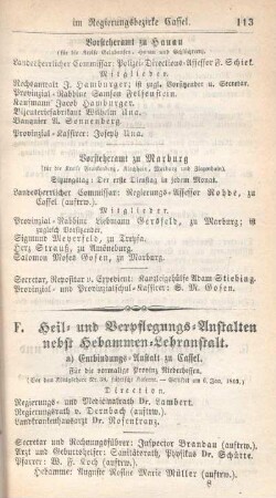 F. Heil -und Verpflegungs-Anstalten nebst Hebammen-Lehranstalt.