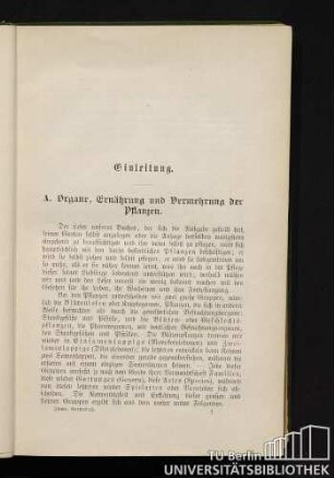 A. Einleitung. Organe, Ernährung und Vermehrung der Pflanzen.