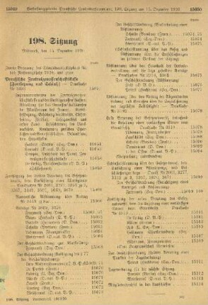 198. Sitzung. Mittwoch den 15. Dezember 1920
