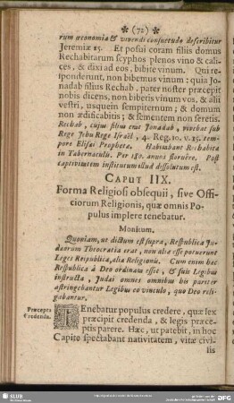 Caput IIX. Forma Religiosi obsequii, ive Officiorum Religionis, quae omnis Populus implere tenebatur