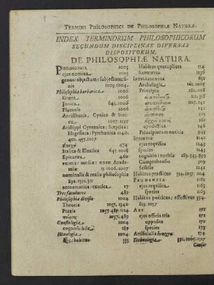 Index Terminorum Philosophicorum Secundum Disciplinas Diversas Dispositorum. De Philosophiae Natura.