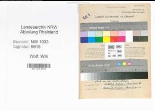 Entnazifizierung Willi Wolf , geb. 10.01.1922 (Polizeibeamter)