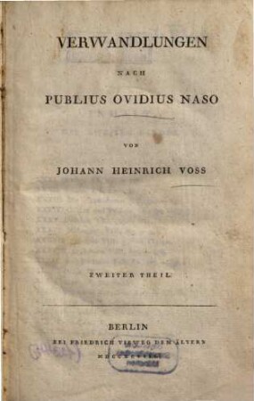 Verwandlungen nach Publius Ovidius Naso : In Zwei Theilen. Zweiter Theil