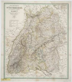 Karte von dem Königreich Württemberg mit Umgegend, 1:450 000, Lithographie, 1841
