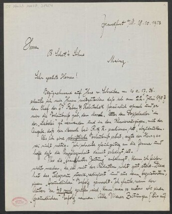 Brief an B. Schott's Söhne : 18.10.1913