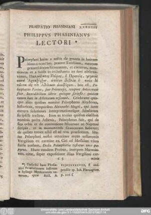 Philippus Phasinianus Lectori