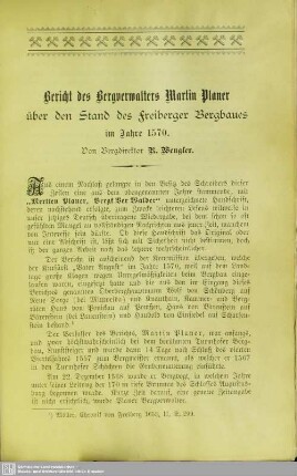 Bericht des Bergverwalters Martin Planer über den Stand des Freiberger Bergbaues im Jahre 1570
