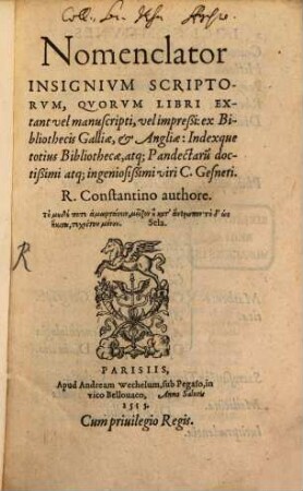 Nomenclator insignium scriptorum : quorum libri exstant vel manuscripti vel impressi ...