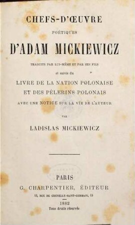 Chefs-d'oeuvre poétiques d'Adam Mickiewicz