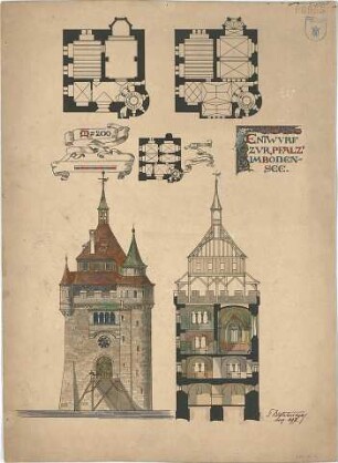 Bestelmeyer, German; Bodensee; Pfalz im Bodensee - Grundrisse; Ansicht; Schnitt