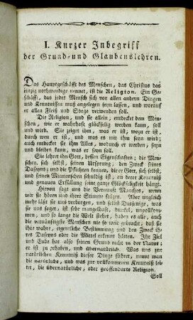 I. Kurzer Inbegriff der Grund- und Glaubenslehren.