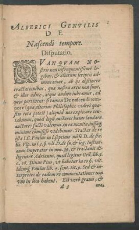 Alberici Gentilis De Nascendi tempore. Disputatio.