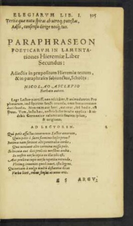 Paraphraseon Poeticarum in Lamentationes Hieremiae Liber Secundus:
