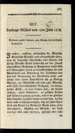 XLV. Landtags-Abschied vom 15ten Junii 1589.