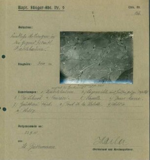 Foto feindlicher Stellungen in der Gegend südwestlich von Diedolshausen (Le Bonhomme) (Luftbild)
