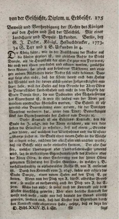 Beweise und Vertheidigung der Rechte des Königs auf den Hafen und Zoll der Weichsel.