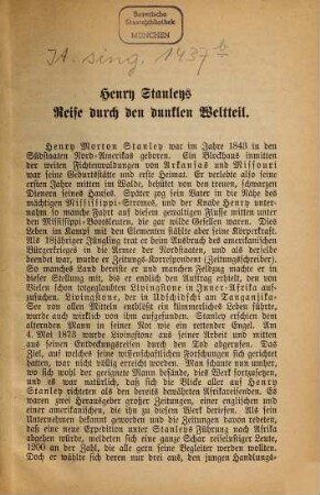 Henry Stanleys Reise durch den dunklen Weltteil : [Umschlagt.] [Henry Morton Stanley]