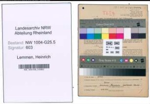 Entnazifizierung Heinrich Lemmen , geb. 09.01.1906 (Schreinermeister)