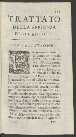 Trattato Della Sapienza Degli Antichi